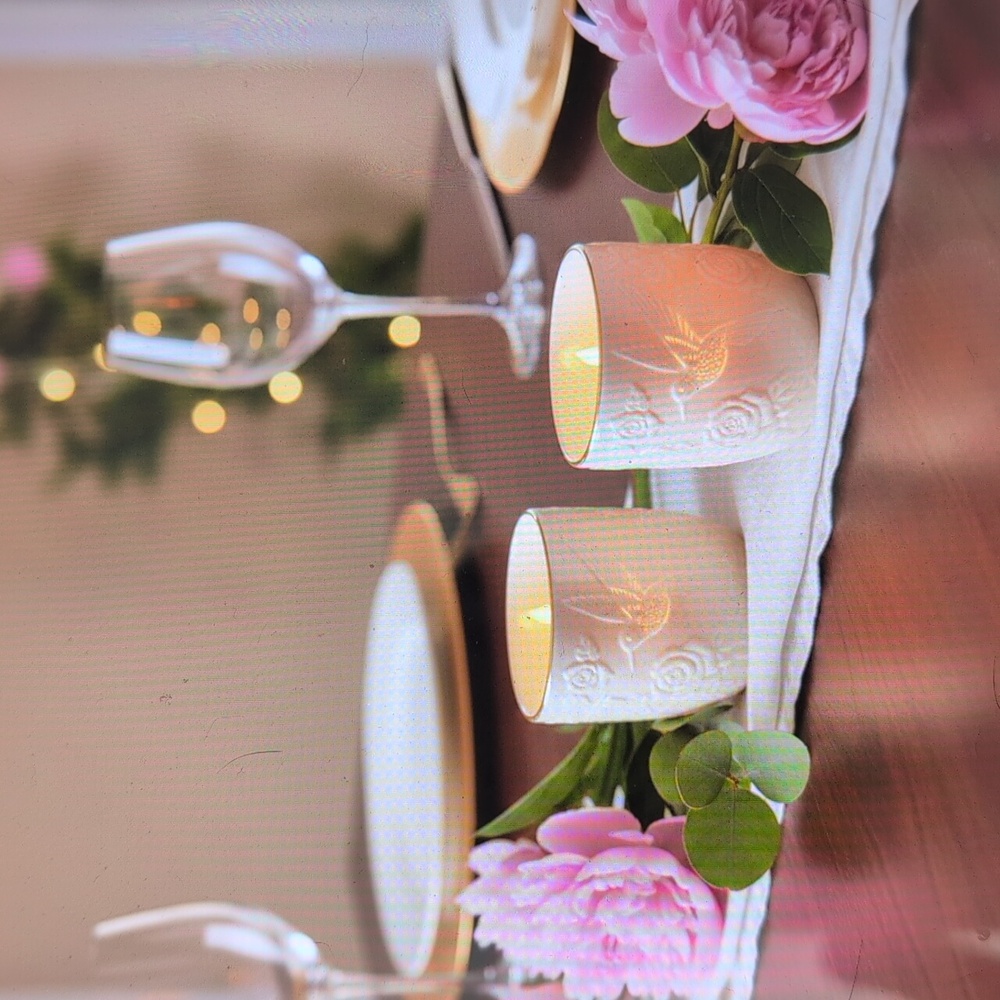 Set of 2 Lenox Hummingbird Porcelain Tea Light Votive Holders - Gold Trim